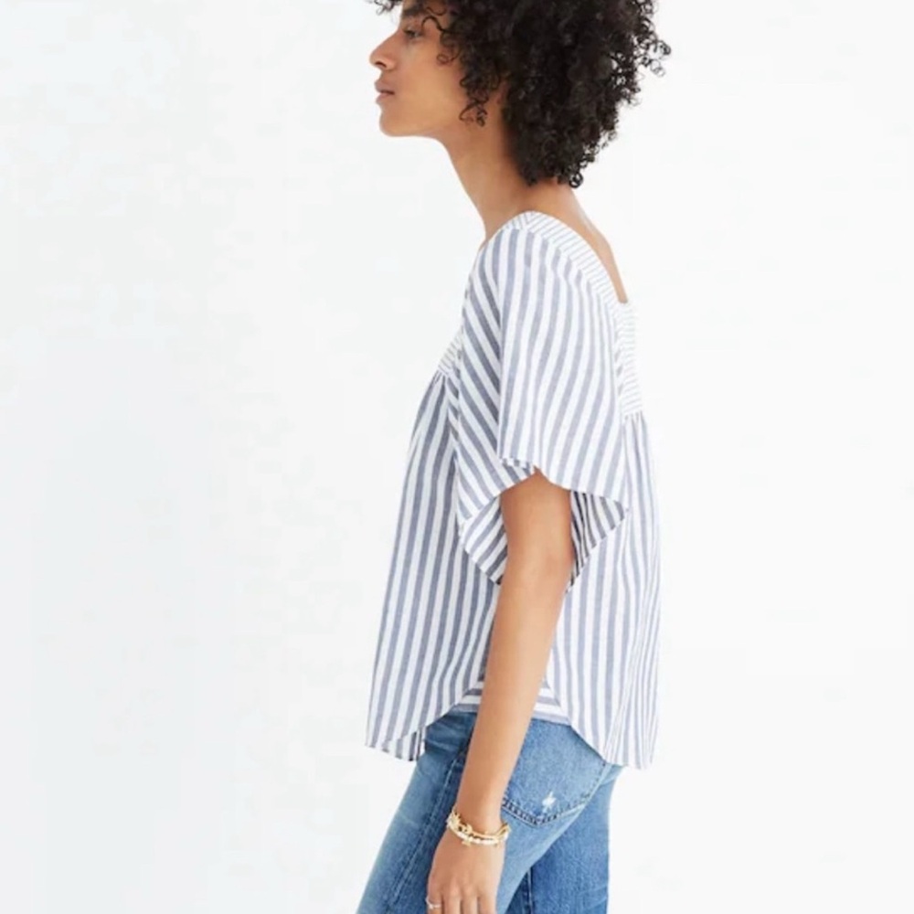 Madewell Blue and White Striped Blouse- Size Small Butterfly style